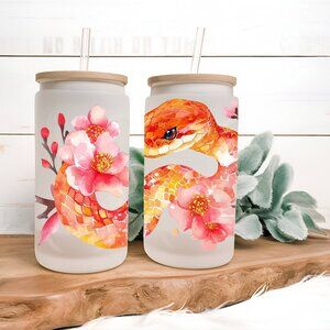 16oz Cold Drink Frosted Glass Tumbler, Chinese New Year, Year of the Snake